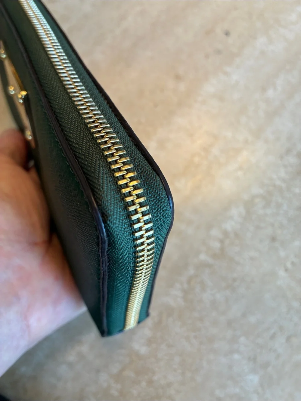 Michael Kors Forest Green Saffiano Zip-Around Wallet with Gold Plate
